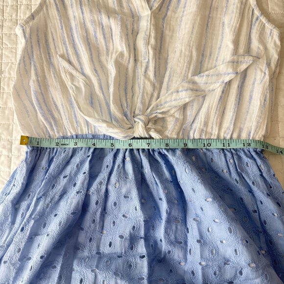 Mystree Womens Sleeveless Striped & Eyelet Maxi Dress S 100% Cotton Blue/White, - Picture 9 of 12